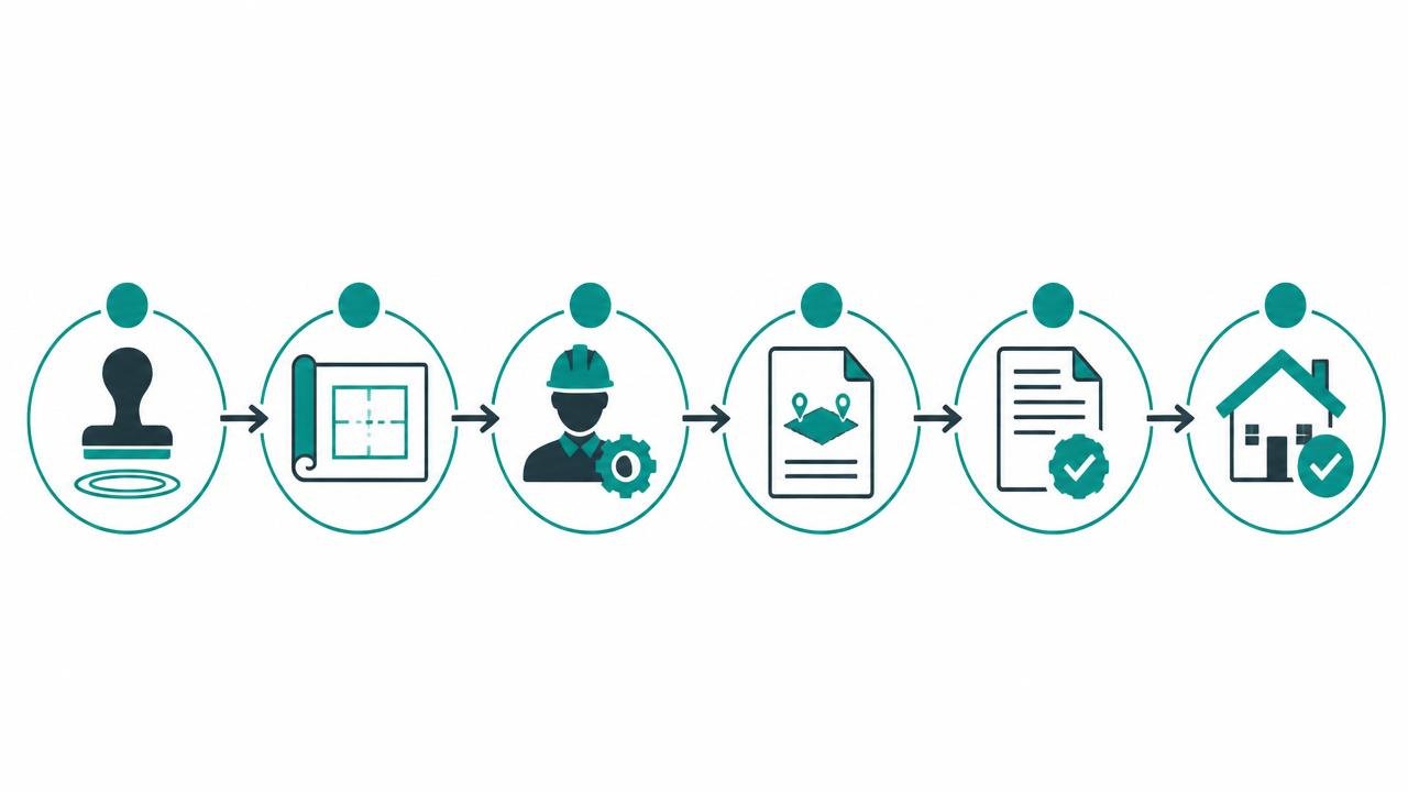 Diagrama dos 6 documentos para construir casa em Sinop: alvará, projeto, ART, matrícula, certidão e habite-se